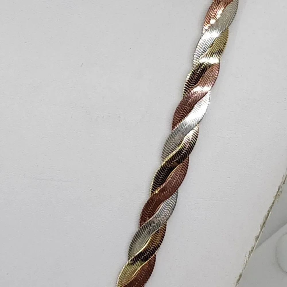 Vintage Korea Three Tone Herring Bone‎ Chain Necklace